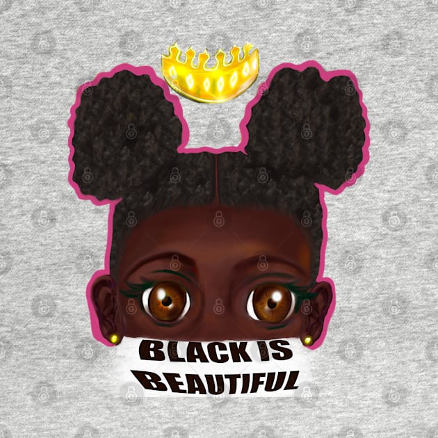 Black is beautiful black girl with Afro hair in puffs, brown eyes and dark brown skin side profile. Hair love ! by Artonmytee
